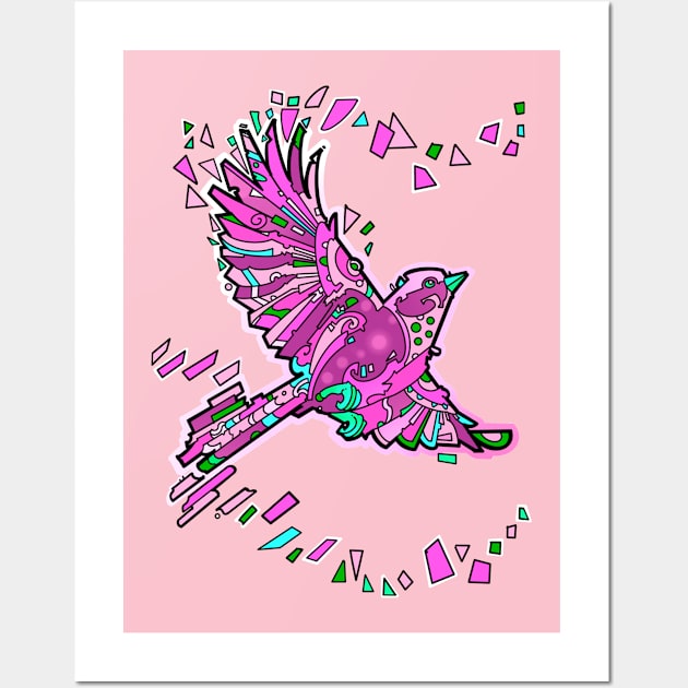 Pink geometric bird flying Wall Art by weilertsen